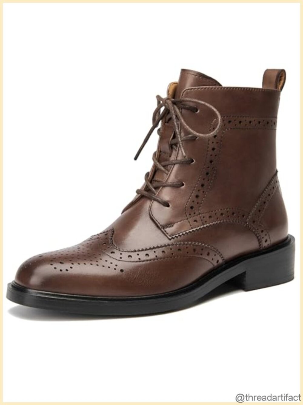Combat Boots Women Cow Leather Brogue Wingtip Lace Up Ankle Booties